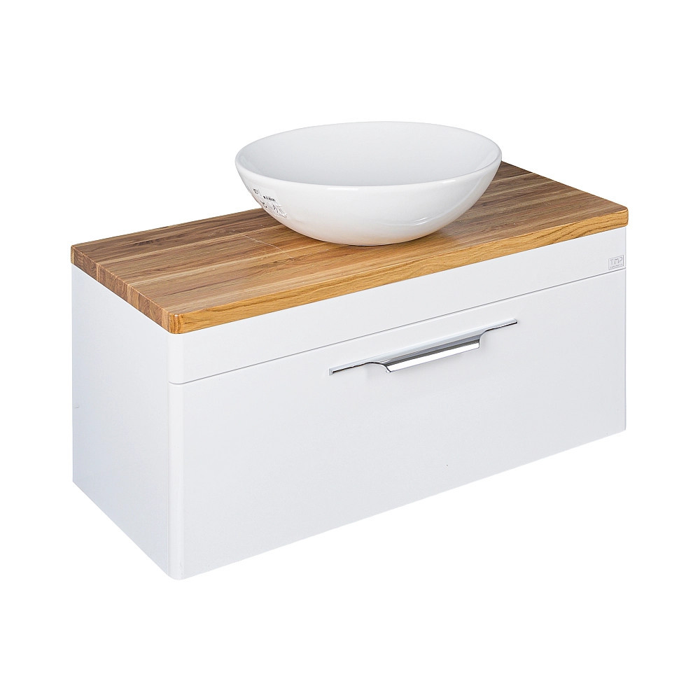 TMP MOON 90 cm fehér - natúr dió - fali fürdőszobabútor - mosdó nélkül - Top Counter mosdókhoz - Image 5