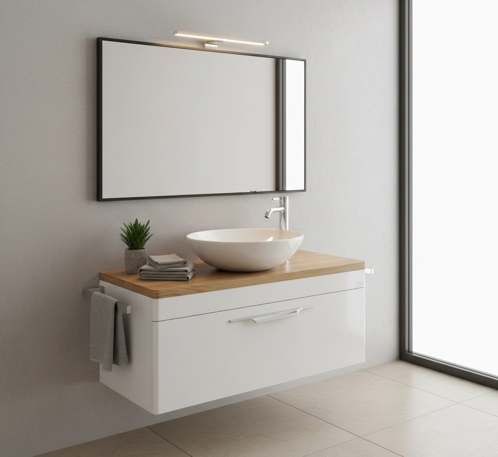 TMP MOON 90 cm fehér - natúr dió - fali fürdőszobabútor - mosdó nélkül - Top Counter mosdókhoz - Image 6