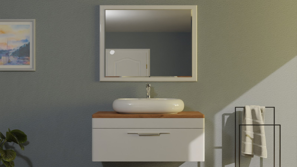 TMP MOON 90 cm fehér - natúr dió - fali fürdőszobabútor - mosdó nélkül - Top Counter mosdókhoz - Image 7