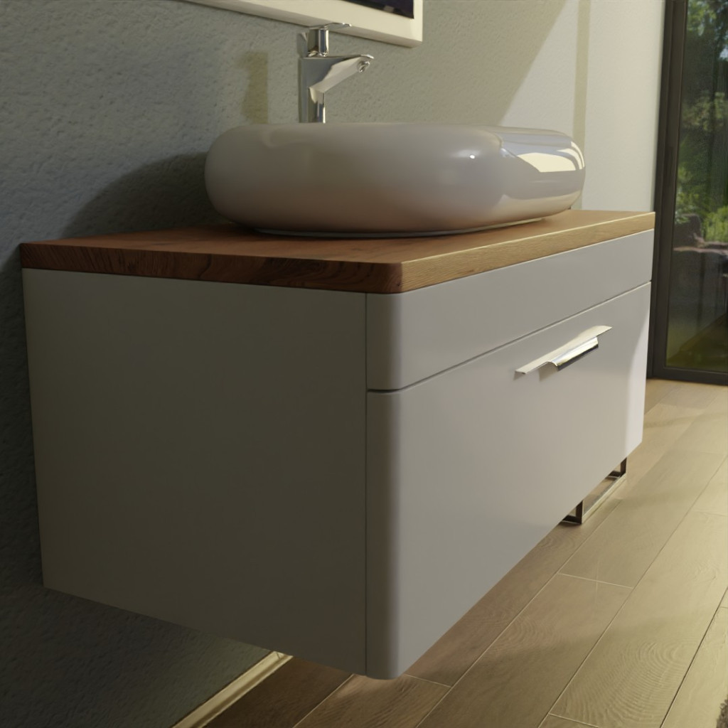 TMP MOON 90 cm fehér - natúr dió - fali fürdőszobabútor - mosdó nélkül - Top Counter mosdókhoz - Image 9
