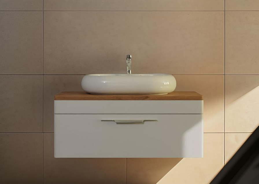 TMP MOON 90 cm fehér - natúr dió - fali fürdőszobabútor - mosdó nélkül - Top Counter mosdókhoz - Image 10