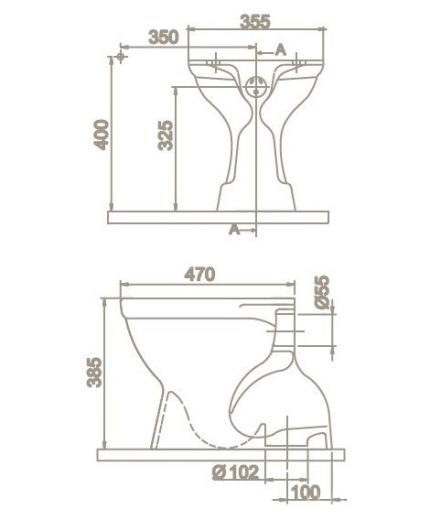 CeraStyle WC csésze - padlón álló - porcelán - ALSÓ kifolyású