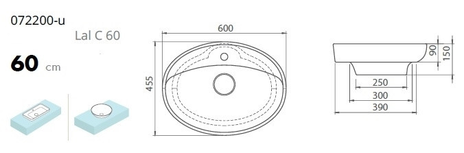 CeraStyle LAL C - PULTRA ültethető - Top Counter - porcelán mosdó - ovális - 60 x 46 cm - Image 7
