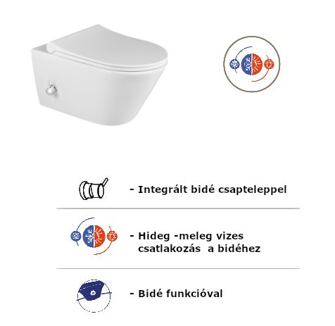 Sanovit AVVA fali WC - BEÉPÍTETT bidé funkcióval - rimless - perem nélküli - 53 cm - Image 5