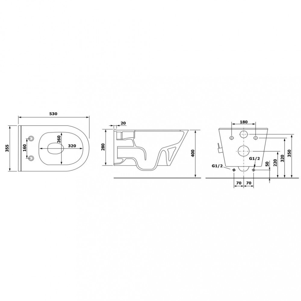 Sanovit AVVA fali WC - BEÉPÍTETT bidé funkcióval - rimless - perem nélküli - 53 cm - Image 7