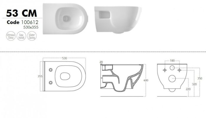 Sanovit BRILLA fali WC - rimless - perem nélküli