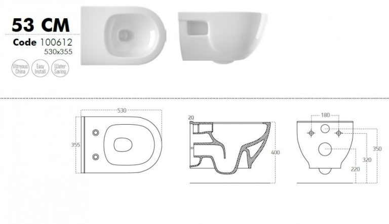 Sanovit BRILLA fali WC - rimless - perem nélküli
