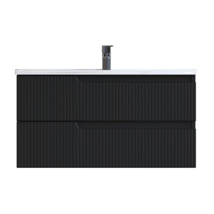 Piramida EURIDIKA fali fürdőszobabútor - műmárvány mosdóval -2 fiókos -PINO FEKETE-100 x 48 x 53 cm