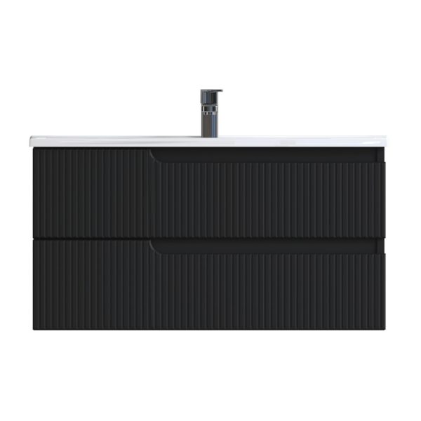 Piramida EURIDIKA fali fürdőszobabútor - műmárvány mosdóval -2 fiókos -PINO FEKETE-100 x 48 x 53 cm