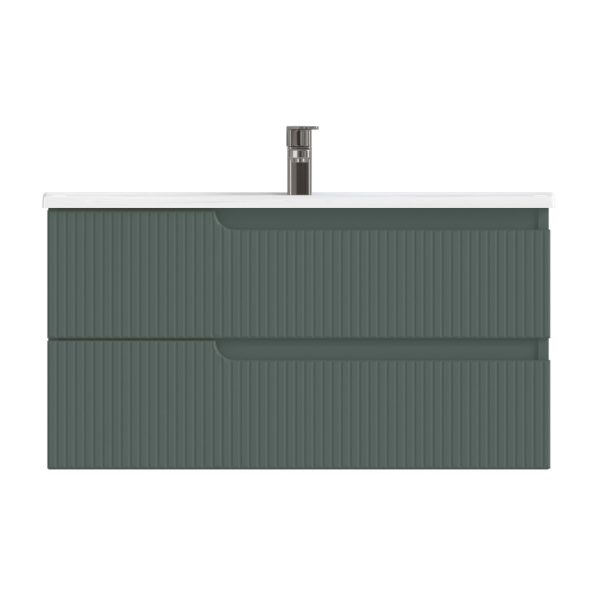 Piramida EURIDIKA fali fürdőszobabútor - műmárvány mosdóval -2 fiókos - PINO ZÖLD - 100 x 48 x 53 cm