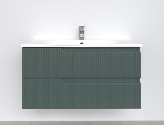 Piramida EURIDIKA fali fürdőszobabútor - műmárvány mosdóval -2 fiókos - PINO ZÖLD - 100 x 48 x 53 cm