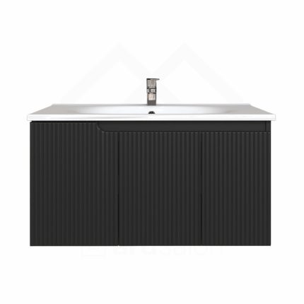 Piramida EURIDIKA fali fürdőszobabútor - műmárvány mosdóval -3 ajtós - PINO FEKETE- 100 x 48 x 53 cm