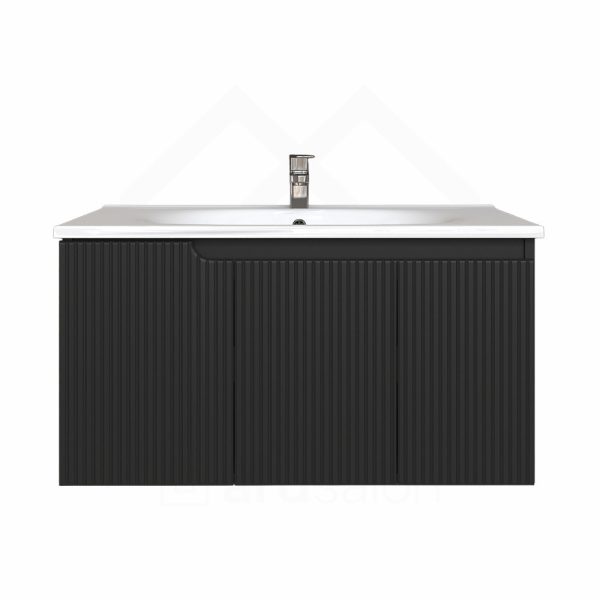 Piramida EURIDIKA fali fürdőszobabútor - műmárvány mosdóval -3 ajtós - PINO FEKETE- 100 x 48 x 53 cm