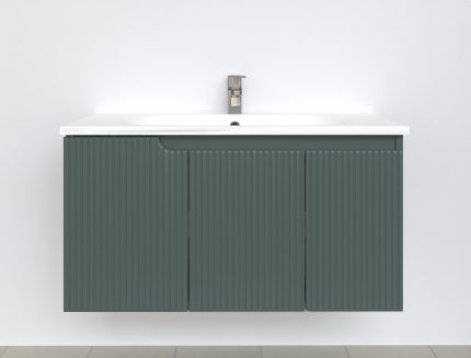 Piramida EURIDIKA fali fürdőszobabútor - műmárvány mosdóval -3 ajtós - PINO FEKZÖLDETE -100x48x53 cm