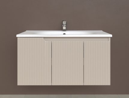 Piramida EURIDIKA fali fürdőszobabútor - műmárvány mosdóval -3 ajtós - PINO BÉZS - 100 x 48 x 53 cm