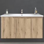 Piramida EURIDIKA fali fürdőszobabútor - műmárvány mosdóval -3 ajtós - PINO TÖLGY - 100 x 48 x 53 cm