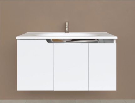 Piramida EURIDIKA fali fürdőszobabútor - műmárvány mosdóval - 3 ajtós - 100 x 48 x 53 cm