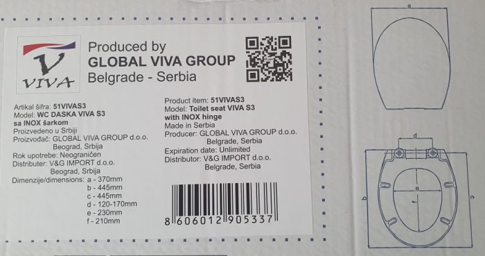 Viva S3 WC ülőke - duroplast - fém zsanérral