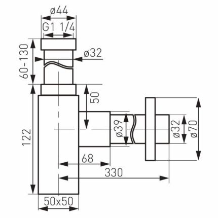 VivaStyle QUADRO LUX mosdószifon - króm - szögletes - fém - leeresztő nélkül - Ø 5/4" - Ø 32 mm