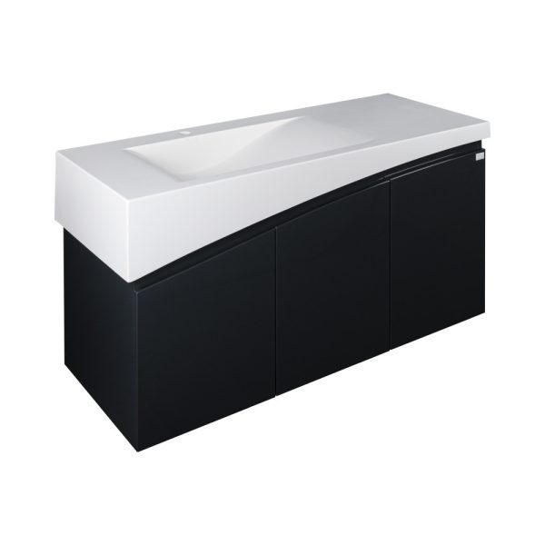 TMP SMYRNA 120 - FEKETE - fali fürdőszobabútor - Akrivit öntött műmárvány mosdóval - 120 x 48,5 cm
