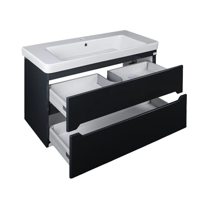 TMP SHARP 105 - FEKETE - fali fürdőszobabútor- Sanovit LUXURY 11105 mosdóval - 105 x 46 cm