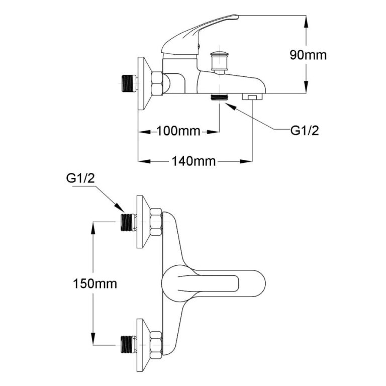 EuroStandard ECOLINE kádtöltő csaptelep - zuhanyszettel - fix falitartóval - KRÓM - Image 5