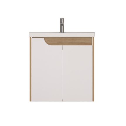 Piramida EURIDIKA fali fürdőszobabútor - műmárvány mosdóval -2 ajtós - FEHÉR-TÖLGY - 60 x 46 x 62 cm