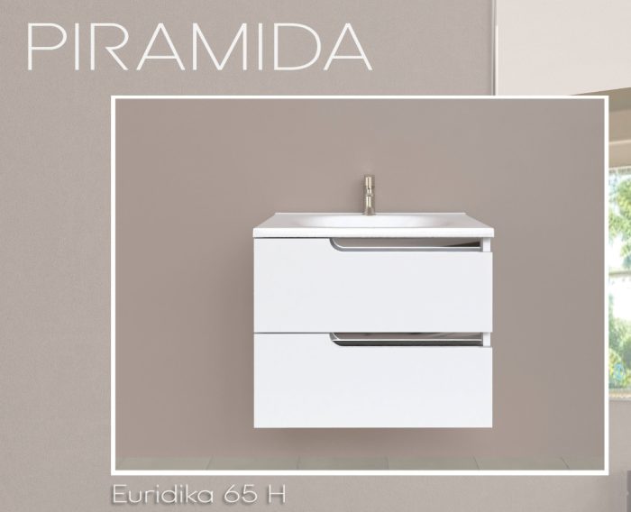 Piramida EURIDIKA fali fürdőszobabútor - műmárvány mosdóval -2 fiókos - 65 x 53 x 48 cm