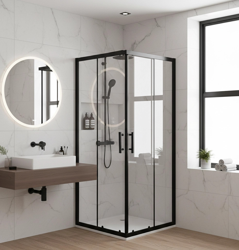 Viva AQUA Max Zuhanykabin SZÖGLETES FEKETE Profil - 6 mm víztiszta üveg - 90 x 90 x 190 cm - Image 2