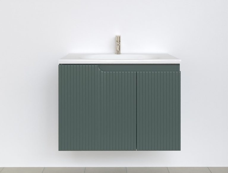 Piramida EURIDIKA fali fürdőszobabútor - műmárvány mosdóval -2 ajtós - PINO ZÖLD - 75 x 48 x 53 cm