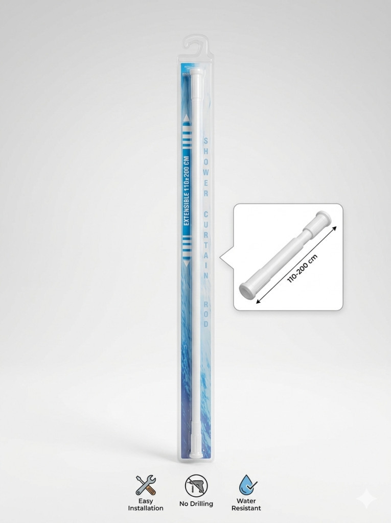 Zuhanyfüggönytartó-rúd - egyenes - állítható/ teleszkópos - fehér - 110-200 cm