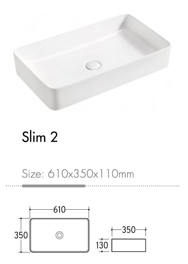 Eros SLIM 2 - PULTRA ültethető - Top Counter - porcelán mosdó - 61 x 35 x 11 cm - Image 4