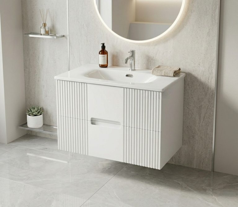 TMP MODENA 75 fali függesztett fürdőszobabútor - SKY E-8099-75 porcelán mosdóval - 75 x 46 x 55 cm - Image 2