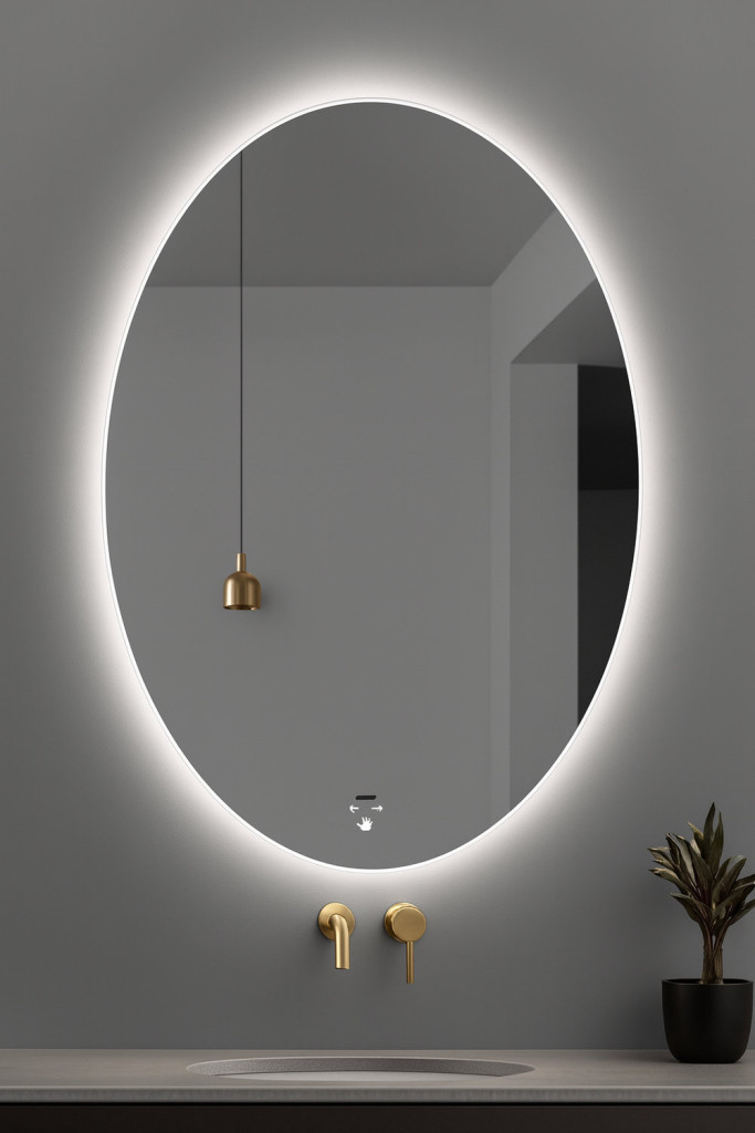 Viva AURA PINO 60 fürdőszoba tükör - érintésmentes - AMBIENT LED - ELIPSZIS -ÁLLÓ - 60x80 cm