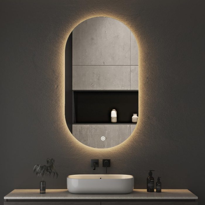 Viva AURA PINO 50 fürdőszoba tükör - érintésmentes - AMBIENT LED - OVÁLIS - ÁLLÓ - 50x90 cm