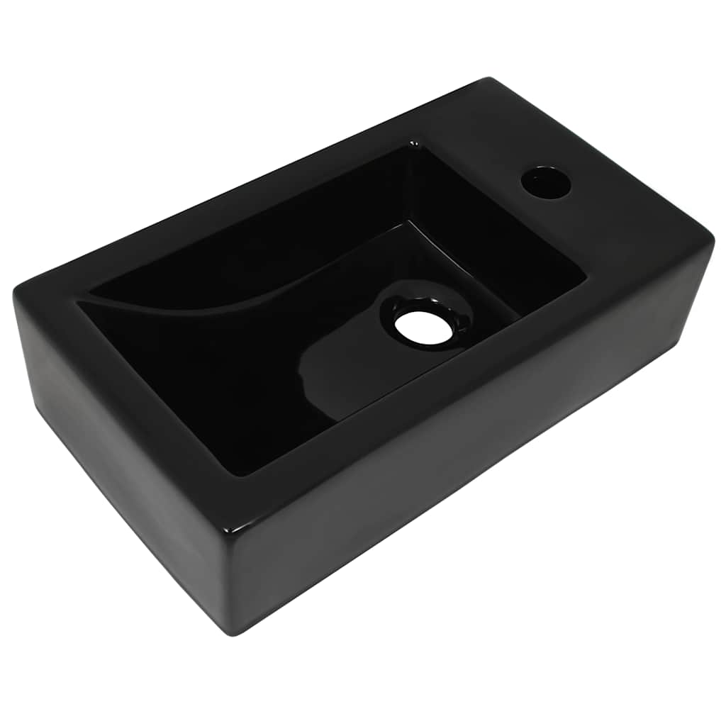 vidaXL fekete kerámia mosdó csaptelep furattal 46 x 25,5 x 12 cm - Image 2