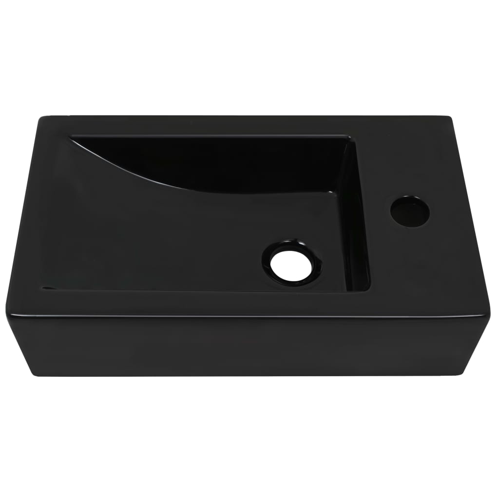 vidaXL fekete kerámia mosdó csaptelep furattal 46 x 25,5 x 12 cm - Image 3