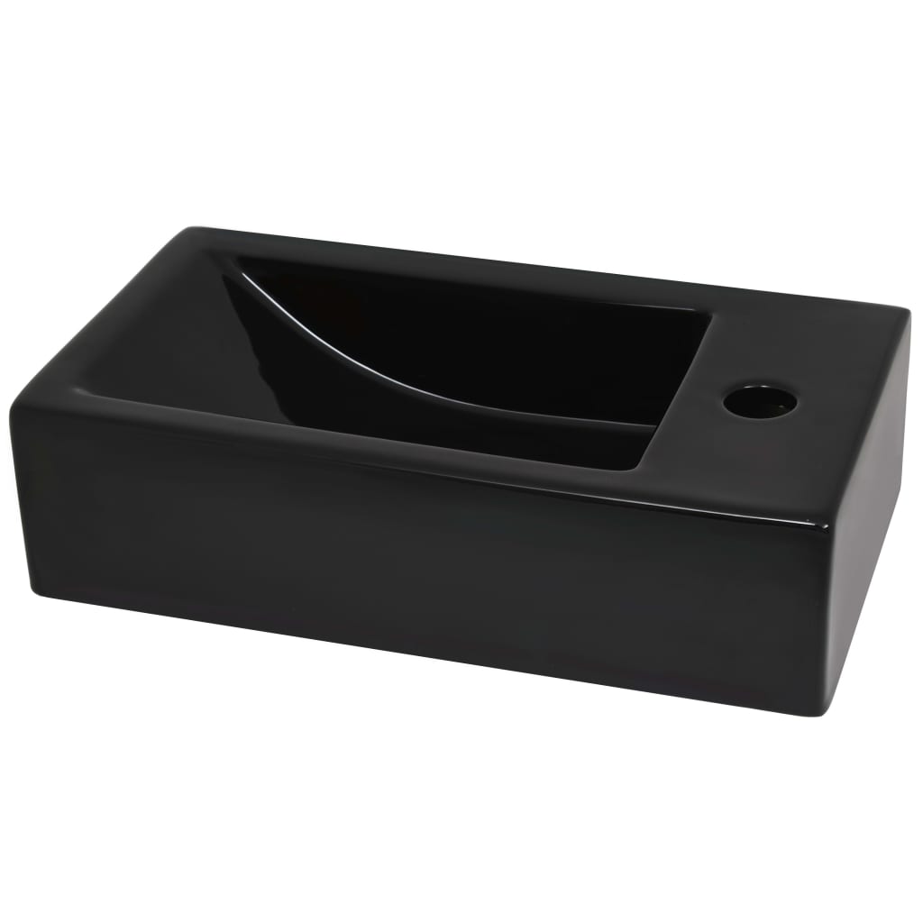 vidaXL fekete kerámia mosdó csaptelep furattal 46 x 25,5 x 12 cm - Image 4