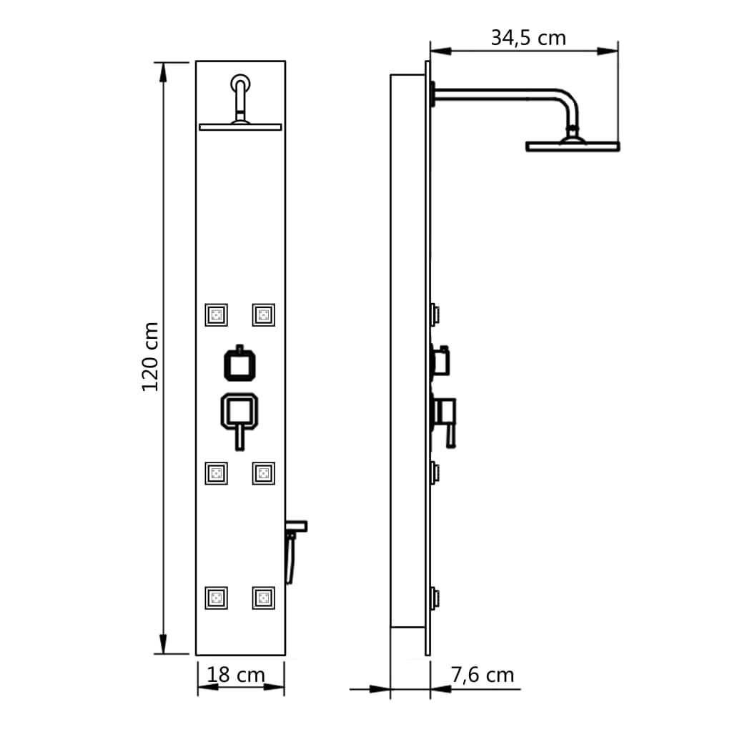 vidaXL fekete üveg zuhanypanel 18 x 42,1 x 120 cm - Image 9