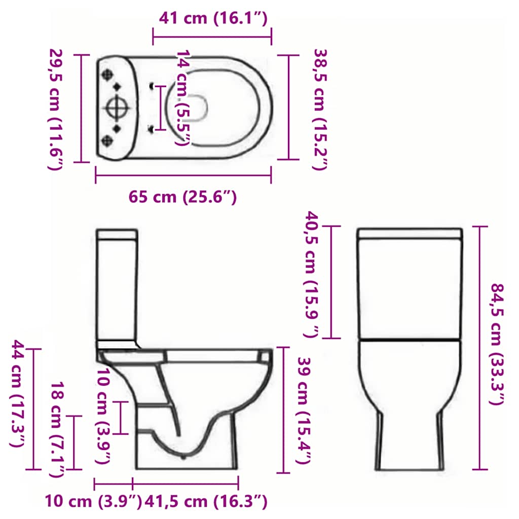 vidaXL fekete kerámia WC öblítőrendszerrel - Image 10