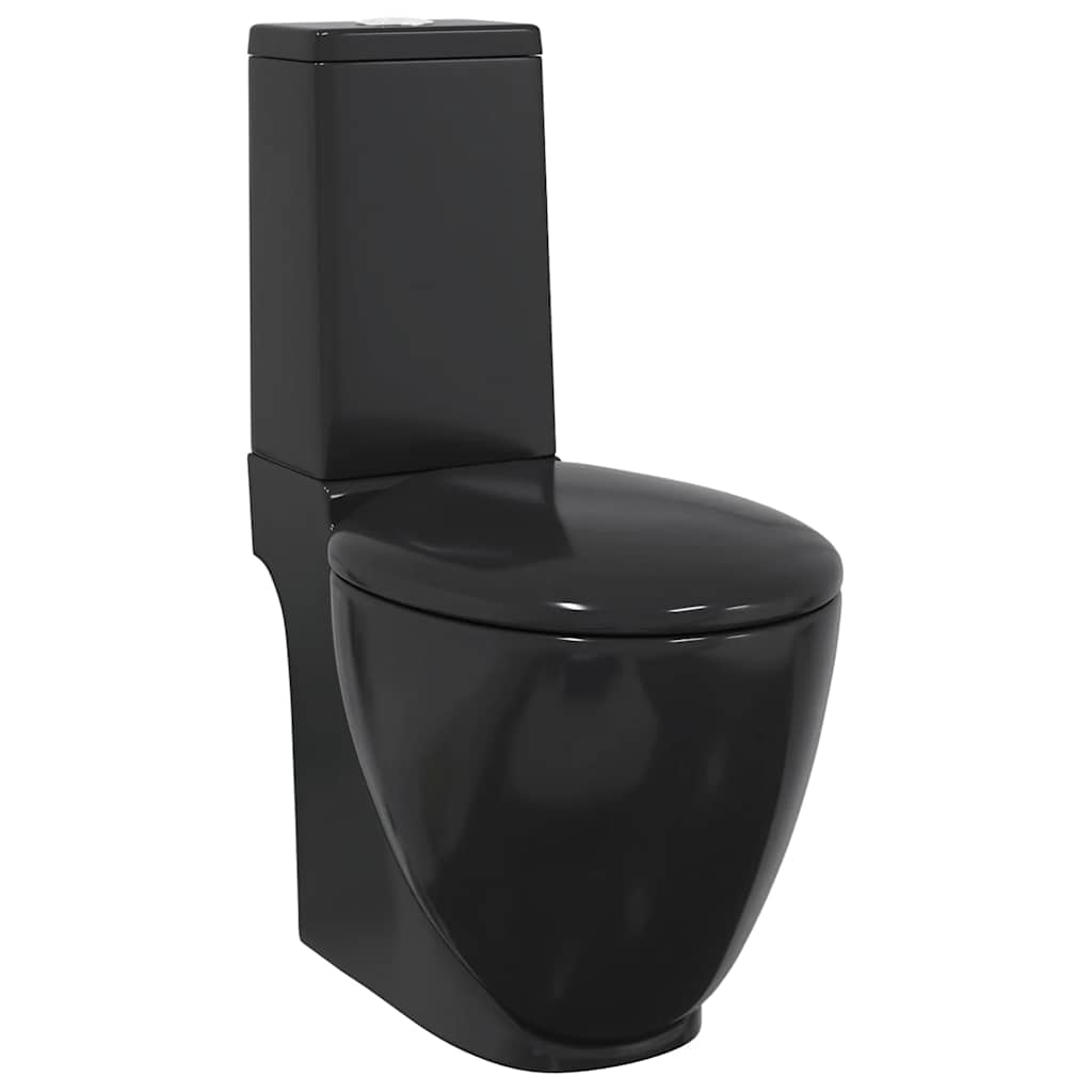 vidaXL fekete kerámia fürdőszobai kerek WC - Image 2
