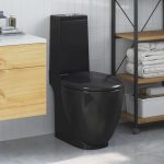vidaXL fekete kerámia fürdőszobai kerek WC