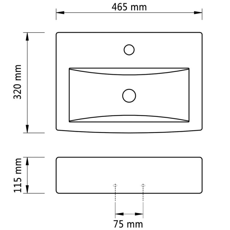 Fekete négyszögű kerámia mosdókagyló csapteleppel/túlfolyó nyílással - Image 6