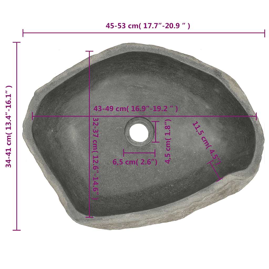 vidaXL ovális folyami kő mosdókagyló (45-53) x (34-41) cm - Image 7