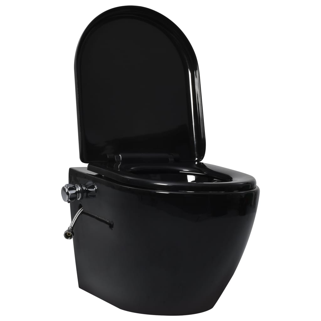 vidaXL fekete perem nélküli fali kerámia-WC bidével - Image 2