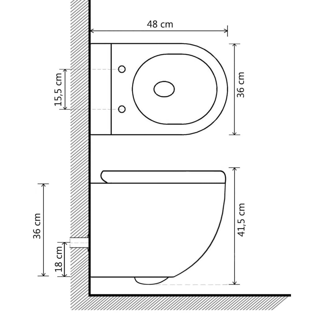 vidaXL fekete perem nélküli fali kerámia-WC bidével - Image 11