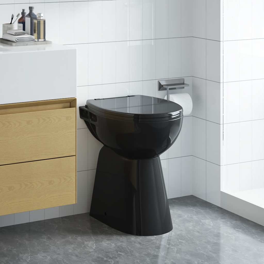 vidaXL fekete kerámia perem nélküli WC 7 cm extra magasság Soft Close - Image 3