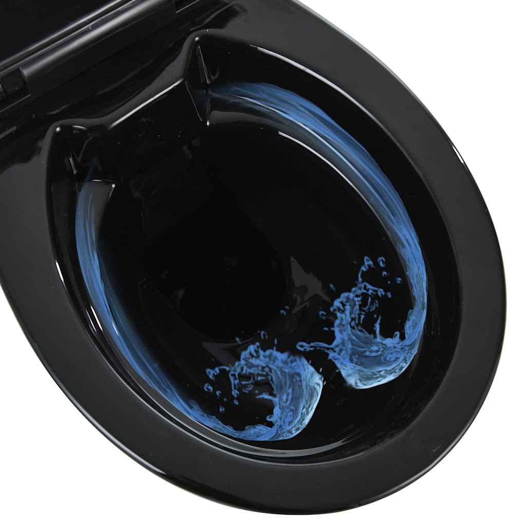 vidaXL fekete kerámia perem nélküli WC 7 cm extra magasság Soft Close - Image 9