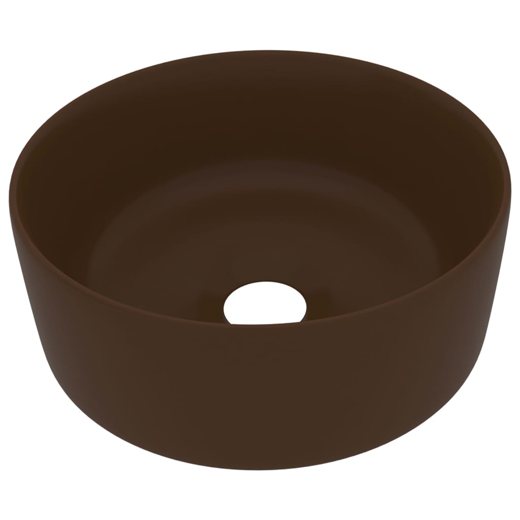 vidaXL kerek matt sötétbarna kerámia luxus mosdókagyló 40 x 15 cm - Image 2