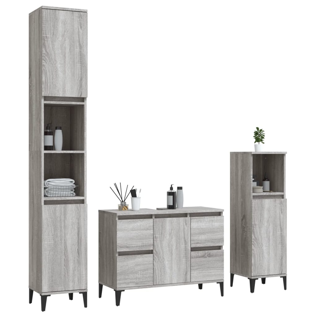 vidaXL 3 részes szürke sonoma színű szerelt fa fürdőszobai bútorszett - Image 3